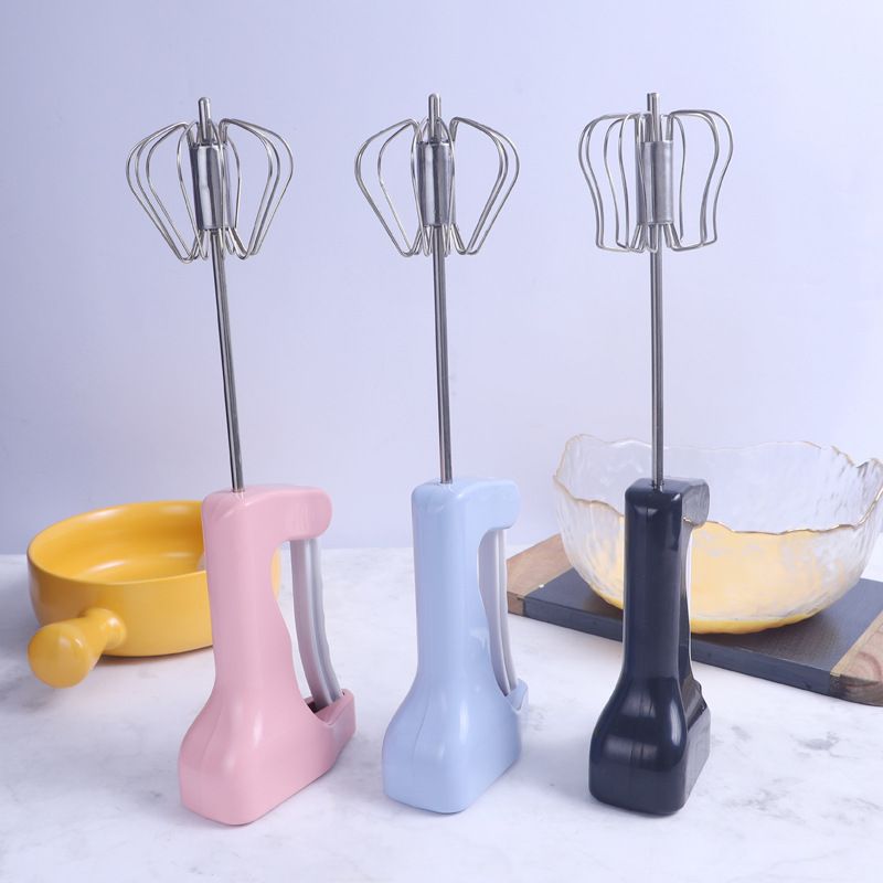New semi-automatic egg beater, hand-press rotary manual batter mixer, stainless steel kitchen baking small tool Specification image