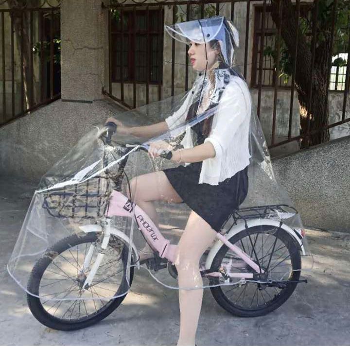 Yiwu factory direct full penetration EVA substitute driving special double hat brim bicycle pontoon night reflective raincoat pontoon thumbnail