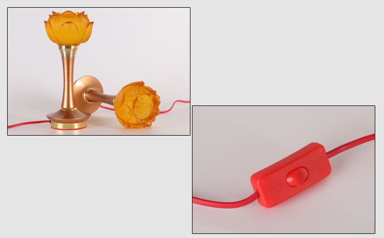 A 10-inch LED lotus lamp, a glazed lotus lamp, is offered in front of the Buddha. It is a long-lasting lamp for the Buddha undefined