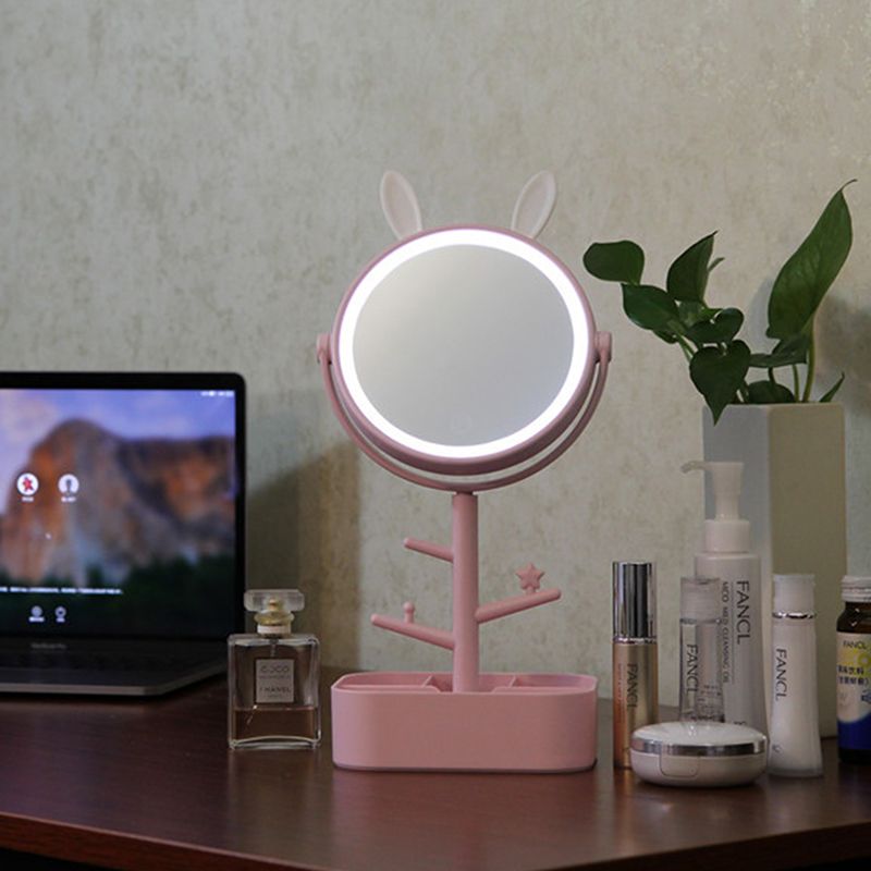 创意充电兔耳化妆镜梳妆灯桌面收纳台灯无极调光礼品灯具女生礼物