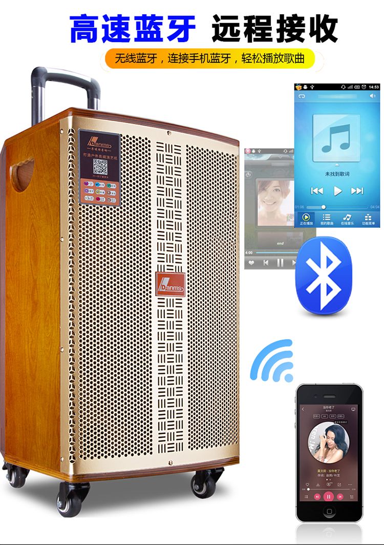丹唛仕户外音响带无线话筒K歌大功率演出直播拉杆式广场舞音箱详情图2
