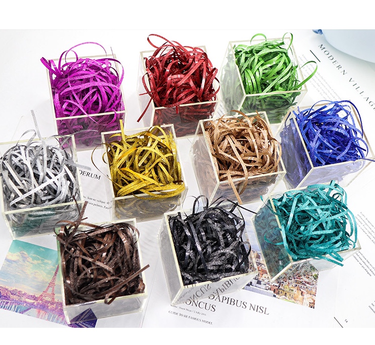 拉菲草填充物结婚喜糖盒礼品盒金色银色酒红碎纸金银葱丝