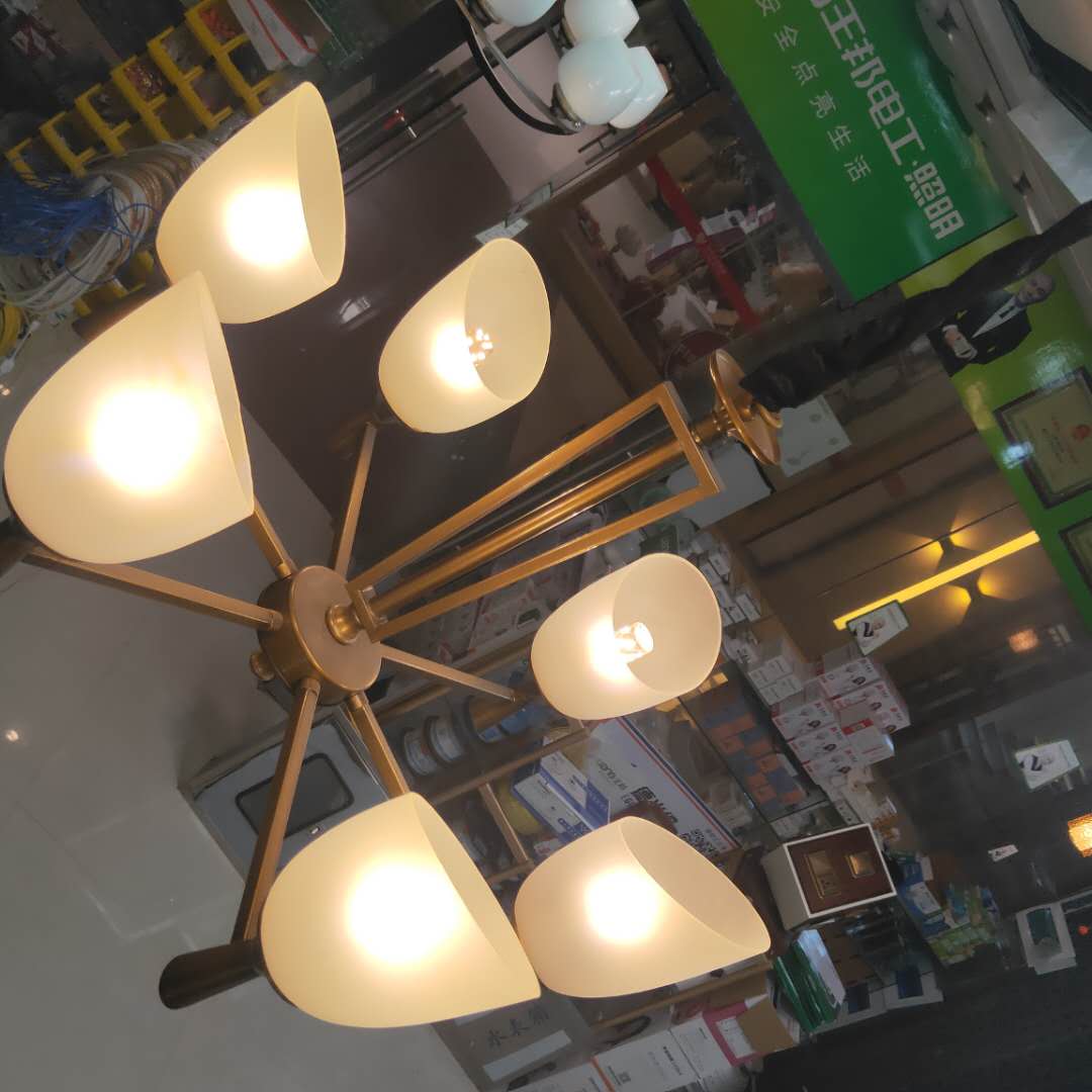 Bronze-colored ironwork lamp, glass lampshade, twelve-head ceiling lamp pic 2