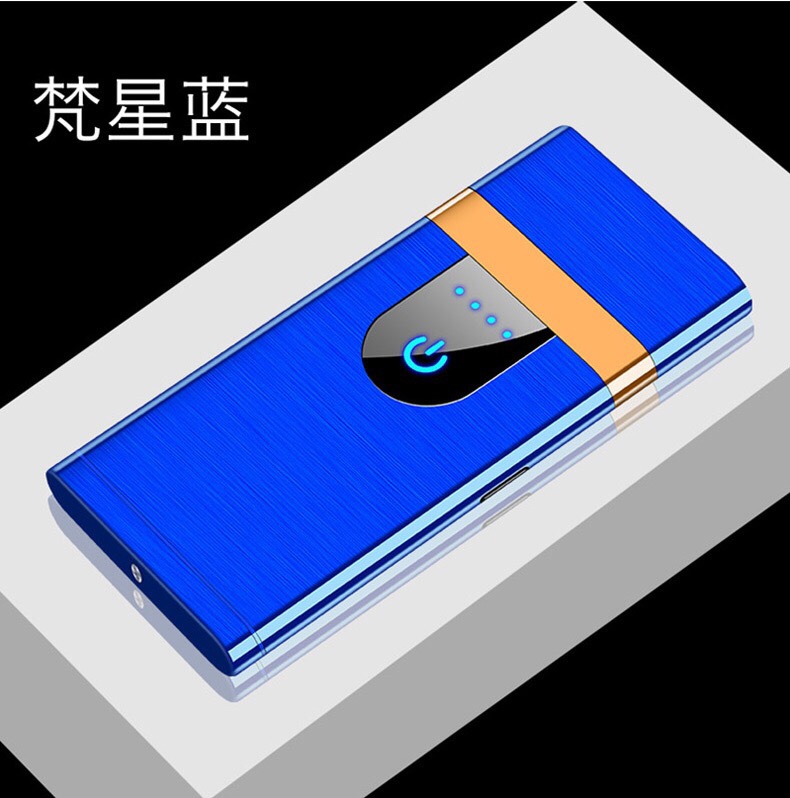 触摸感应充电打火机USB超薄双面点烟器电量显示防风详情图7