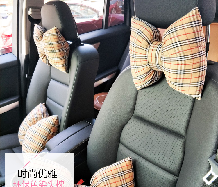 Bow headrest car waist support, thousand bird checkered waist support, suitable for all seasons