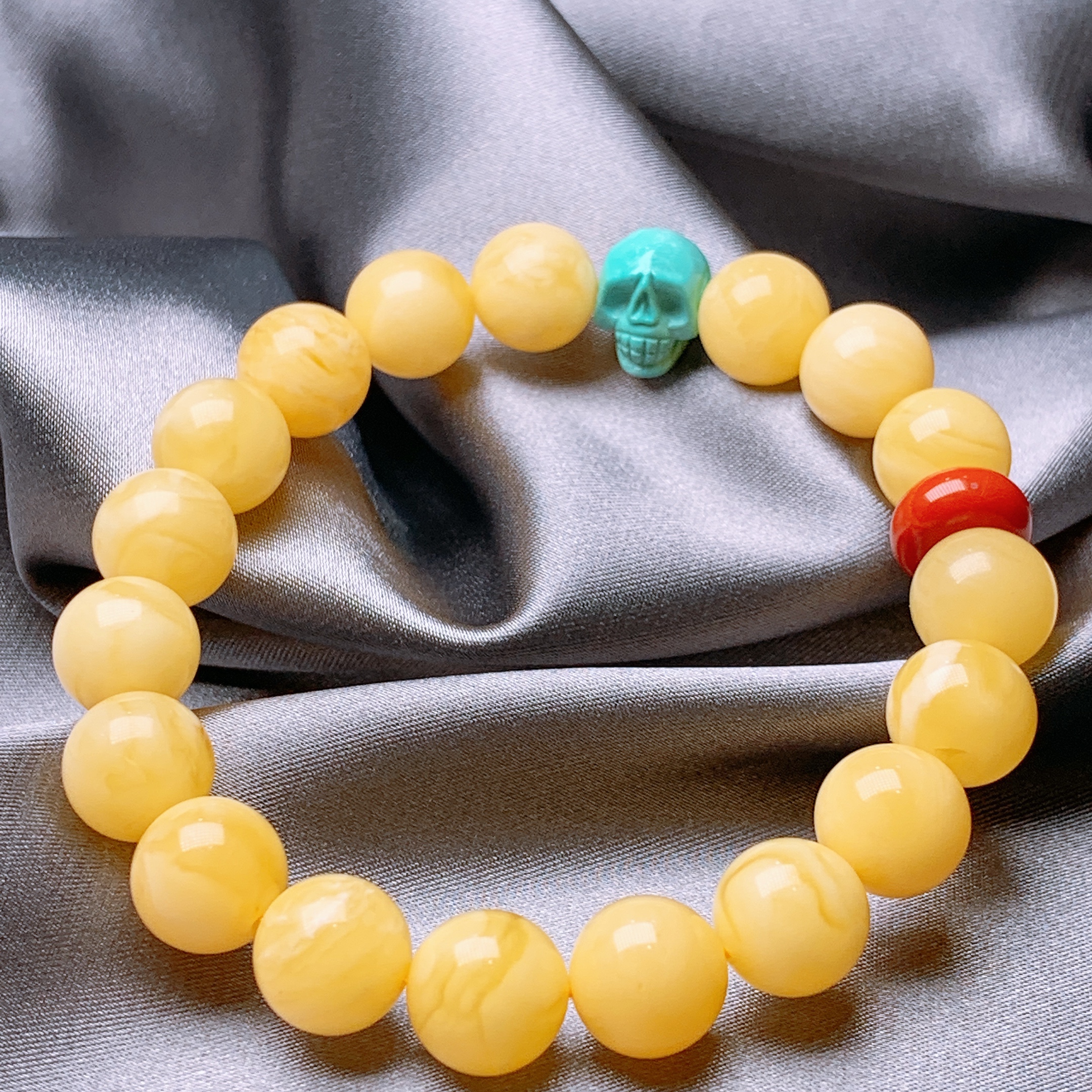 11mm Russian white honey flower bracelet, paired with high-quality porcelain turquoise and full flesh south red details Picture