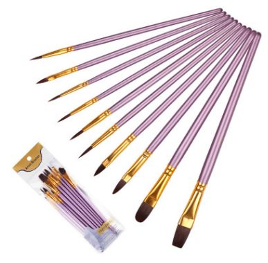 Nylon water chalk watercolor painting pen 10 sets of purple rod multi-head oil brush set full figure