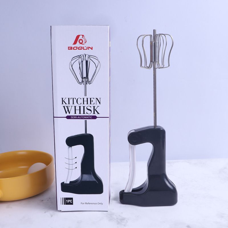 New semi-automatic egg beater, hand-press rotary manual batter mixer, stainless steel kitchen baking small tool detail image 14