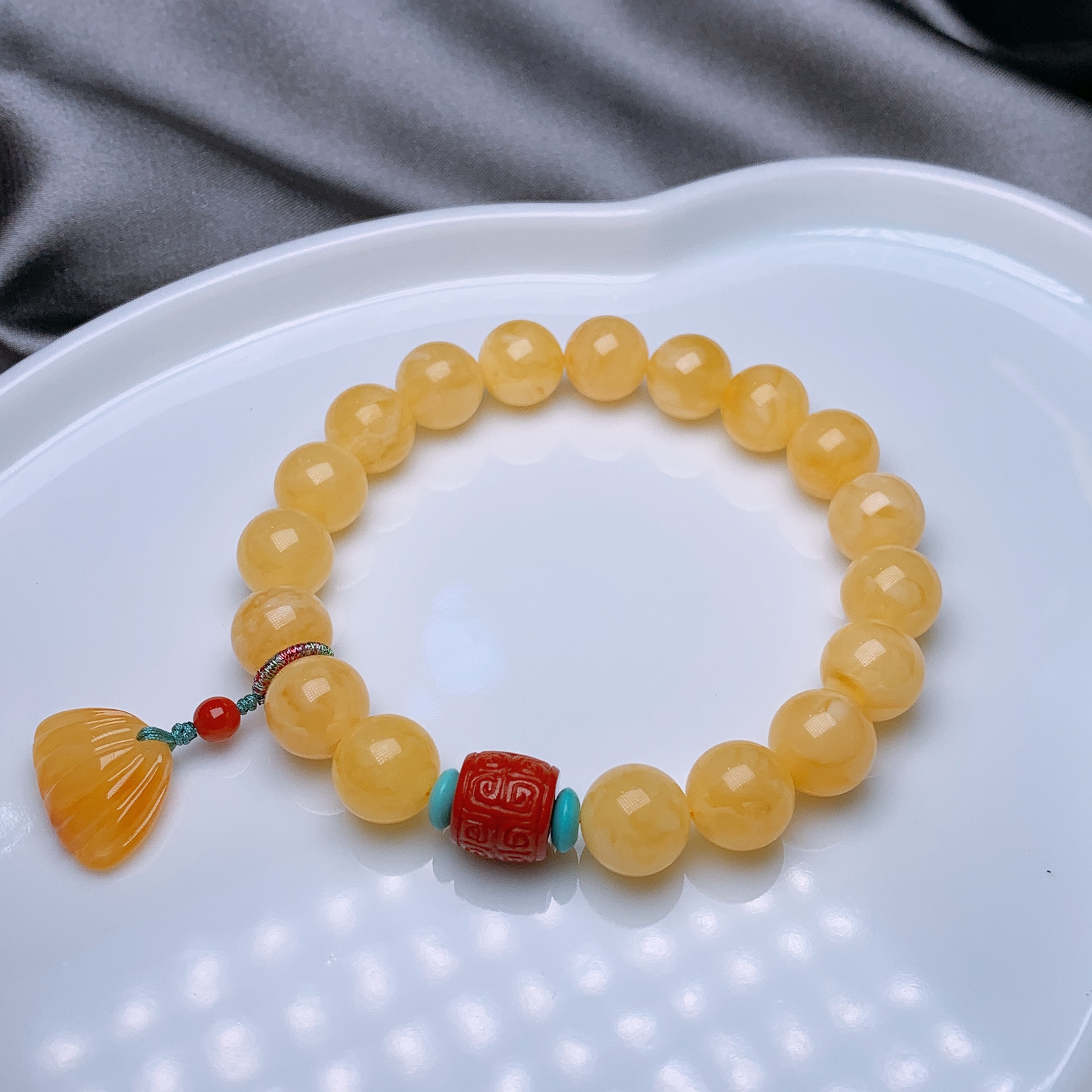 11mm natural chicken fat yellow beeswax bracelet undefined