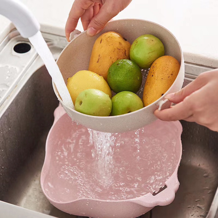 Double layer plastic wash fruit wash vegetables wash rice magic utensils living room creative fruit tray thumbnail