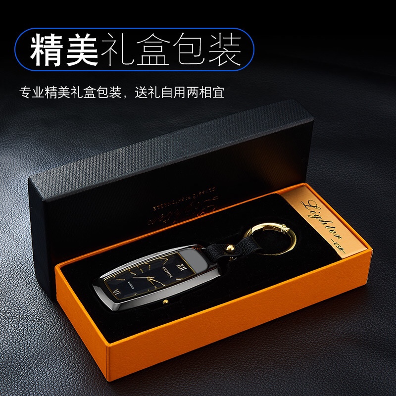 汽车钥匙扣挂件多功能带灯手表点烟器USB充电打火机详情图3