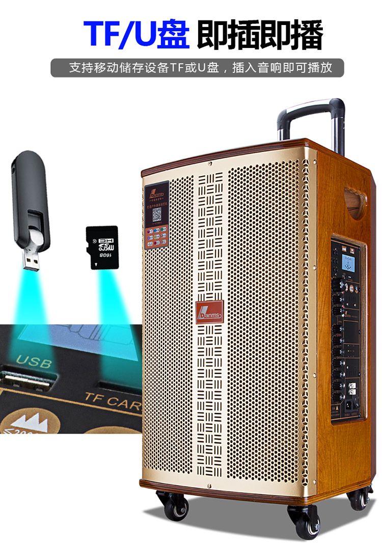 丹唛仕户外音响带无线话筒K歌大功率演出直播拉杆式广场舞音箱详情图3