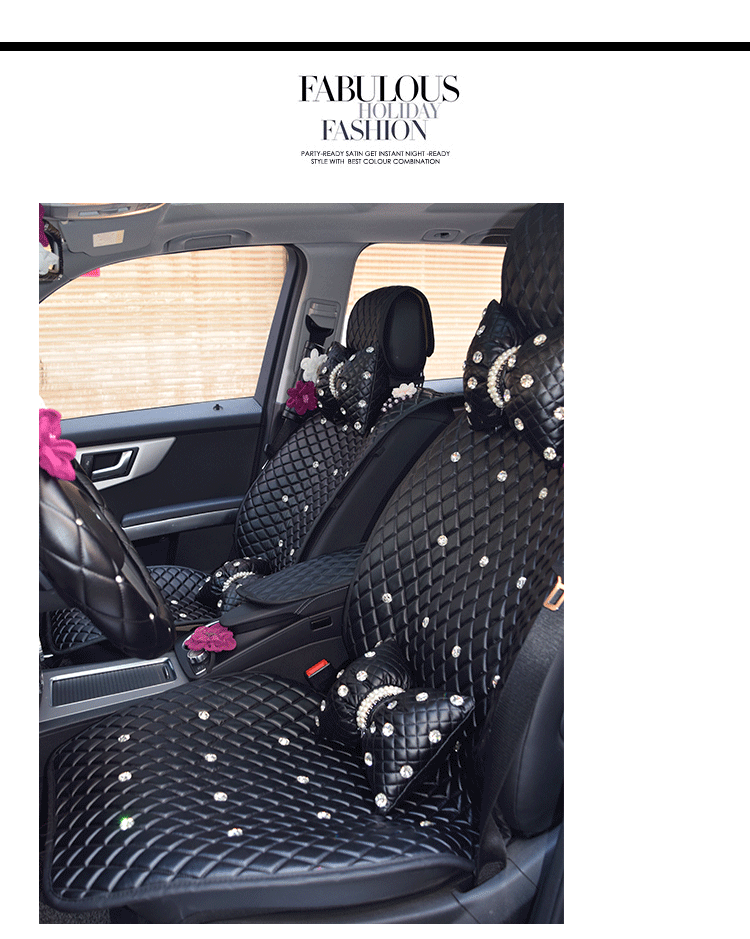 New diamond-encrusted high-end ladies' car seat cushion lambskin all-season universal summer seat cushion cover