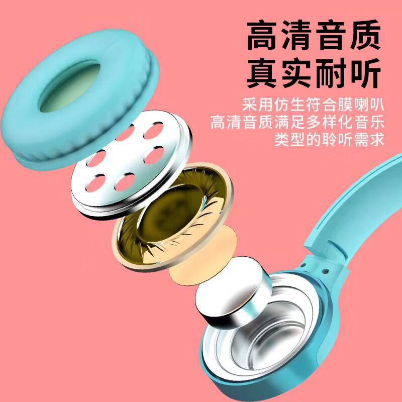 A10 Macaron Bluetooth Cat Ear Large Headphones with Bluetooth card insertion for sound collection detail image 3