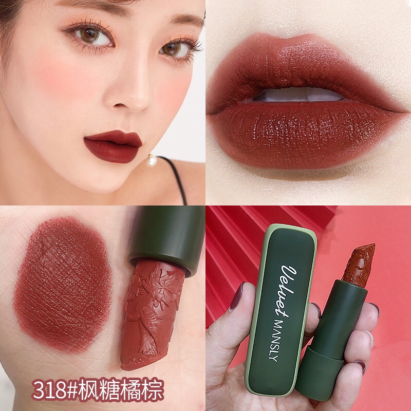 Poem li (man) soft mist love velvet lipstick boxes 💄 🎀 fog between M - 189 - a lip color Agitation restoring ancient ways (◍ ◍) ✩ ~ like soft fog light, light velvet matte mousse texture ✔ replica cuckoo ʚ ❤ ɞ carve patterns or designs on woodwork is the beauty of the east again Inside and outside and repair Upper lip mist is not dry Four color box Meet the lip color illusion ◞ ︎ ᶫ ᵒ ᵛ ᵉ ♡ details Picture