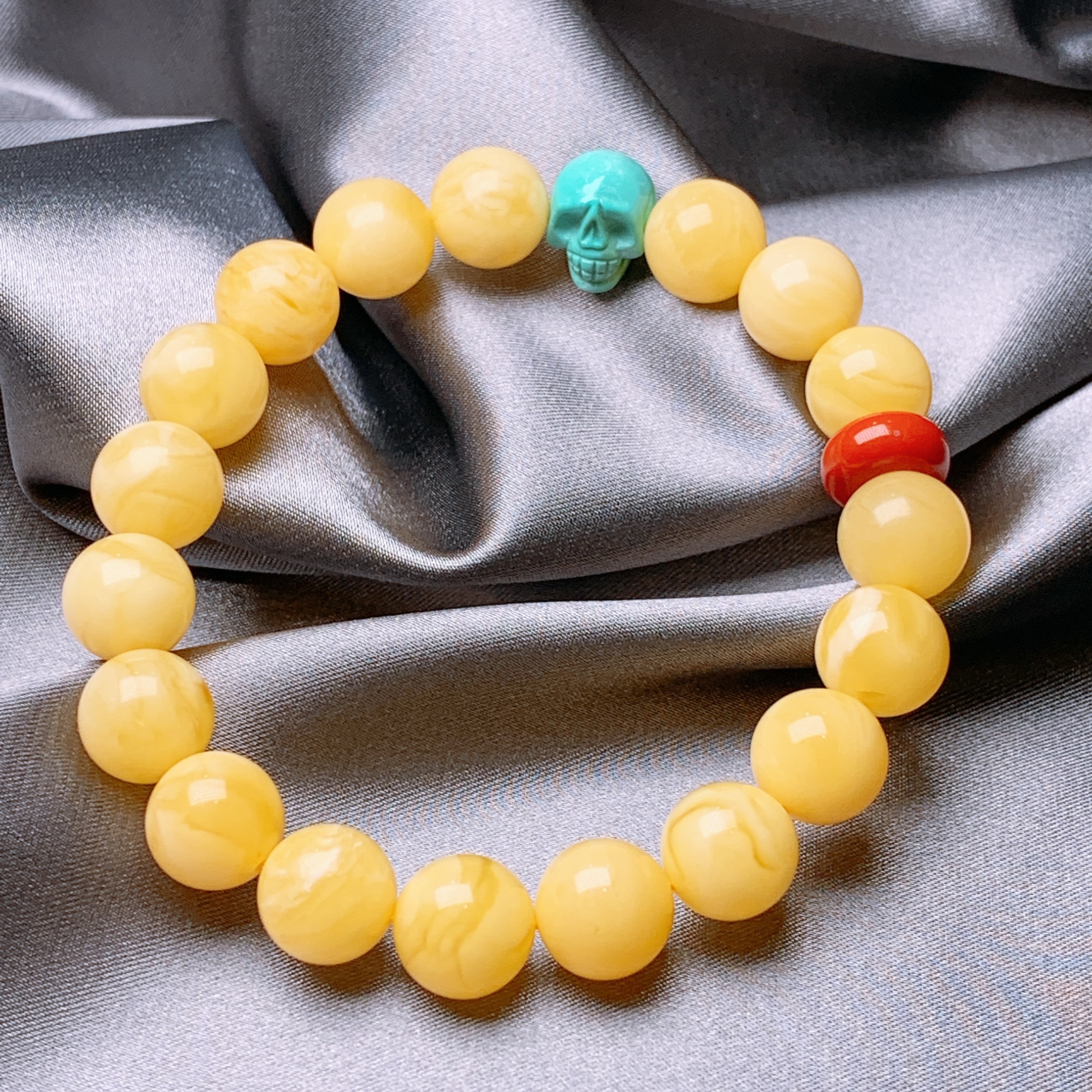 11mm Russian white honey flower bracelet, paired with high-quality porcelain turquoise and full flesh south red Specification image