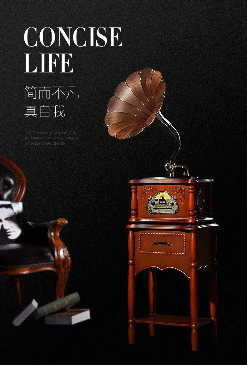 Vannesi European-style solid wood retro gramophone, antique vinyl record player 25X Bluetooth speaker detail image 1