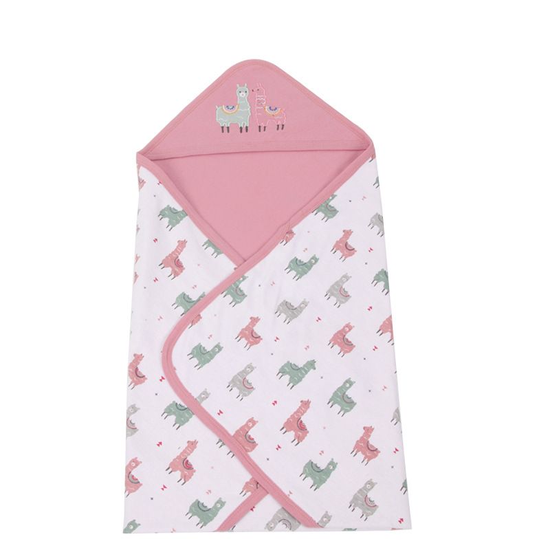 欧美INS 婴儿宝宝专用可爱绣花带帽双层棉毯四季可用
