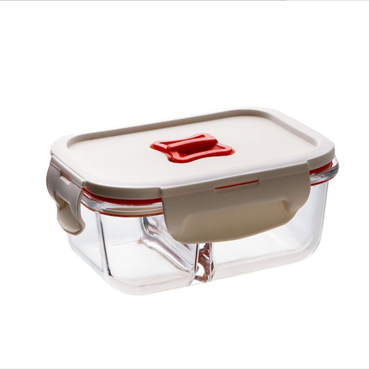 Large capacity sealed crisper, heat resistant, high borosilicate glass food, transparent bento lunchbox, two small boxes