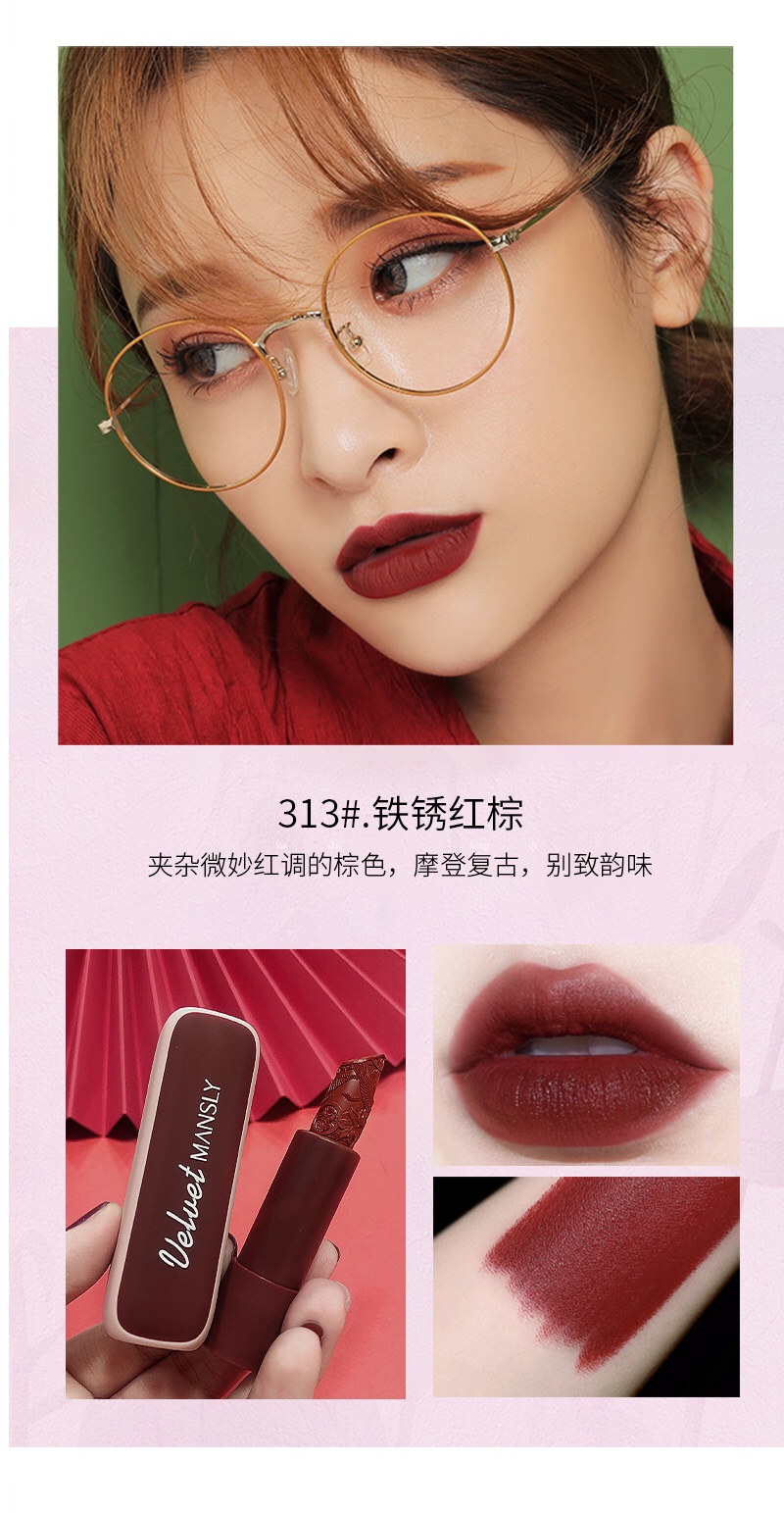 Poem li (man) soft mist love velvet lipstick boxes 💄 🎀 fog between M - 189 - a lip color Agitation restoring ancient ways (◍ ◍) ✩ ~ like soft fog light, light velvet matte mousse texture ✔ replica cuckoo ʚ ❤ ɞ carve patterns or designs on woodwork is the beauty of the east again Inside and outside and repair Upper lip mist is not dry Four color box Meet the lip color illusion ◞ ︎ ᶫ ᵒ ᵛ ᵉ ♡ Item Picture