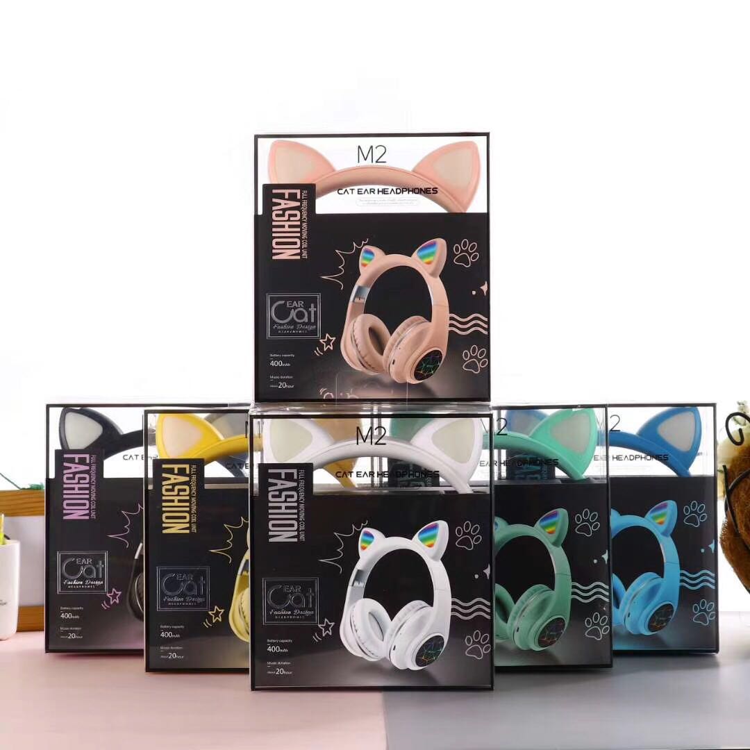 M2 Macaron Bluetooth Large Headphones, Cat Ear Large Headphones, Bluetooth card insertion for sound collection Item Picture