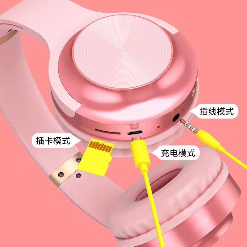 A10 Macaron Bluetooth Cat Ear Large Headphones with Bluetooth card insertion for sound collection detail image 2
