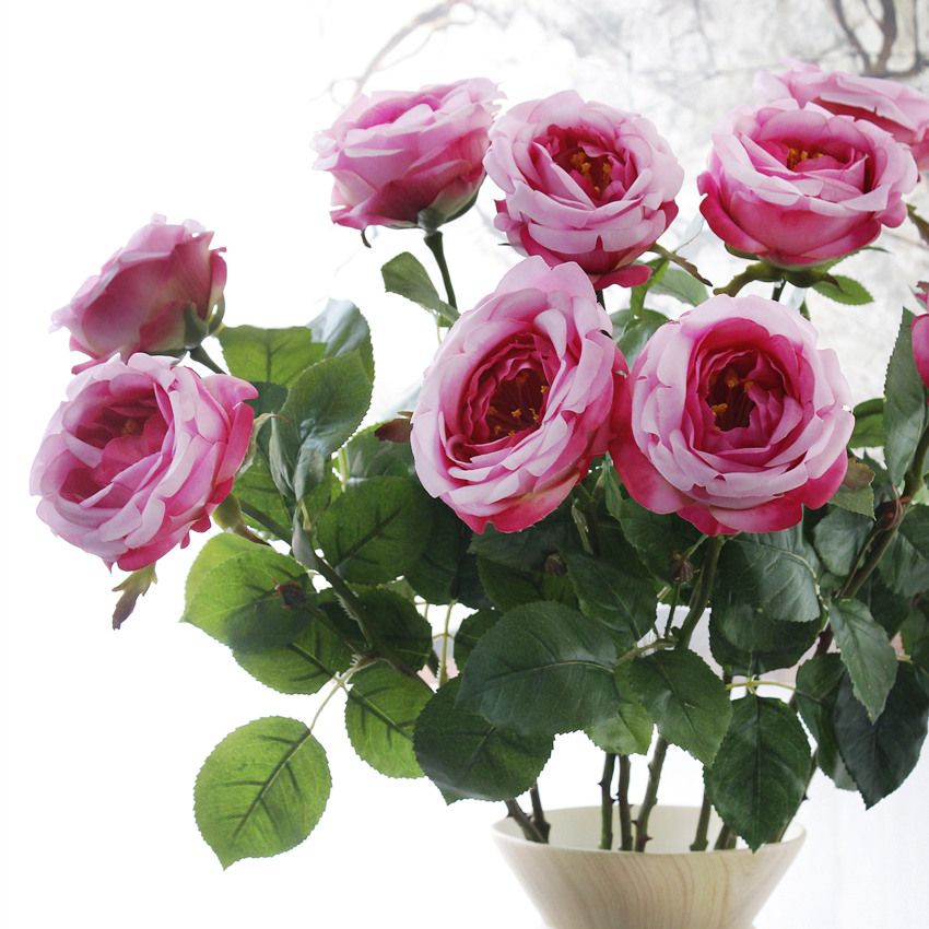 New real object shooting simulation flower single-head Royal British rose artificial flower wholesale in Yiwu high-end single-stem flower AF1099 Royal British rose details Picture