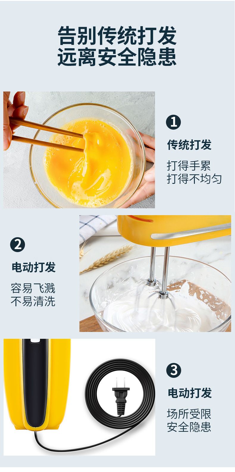 New semi-automatic egg beater, hand-press rotary manual batter mixer, stainless steel kitchen baking small tool detail image 2
