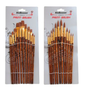 Flat head round head 12 wood grain rod quality watercolor brush set full figure