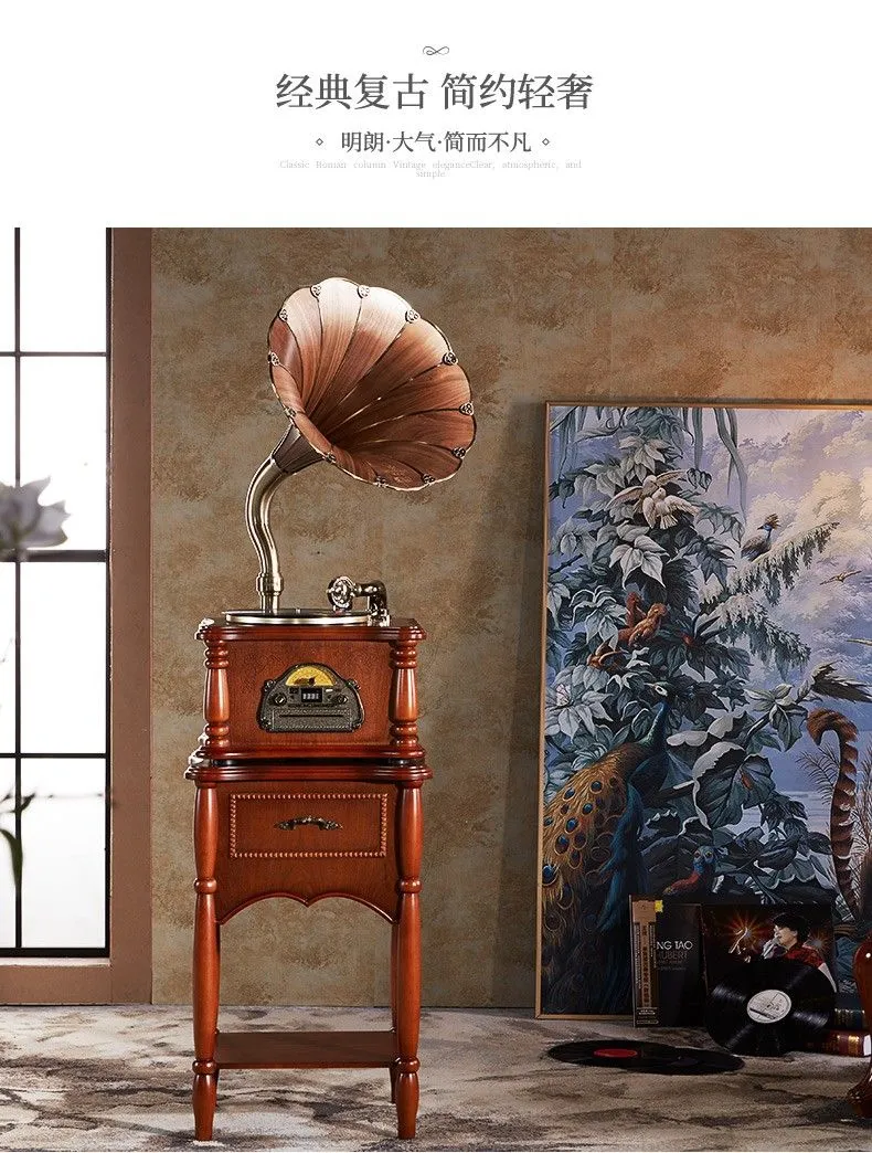Vannesi European-style solid wood retro gramophone, antique vinyl record player 25X Bluetooth speaker detail image 3