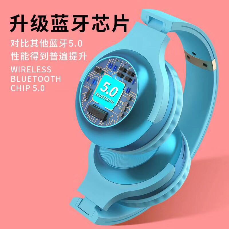 A10 Macaron Bluetooth Cat Ear Large Headphones with Bluetooth card insertion for sound collection detail image 1