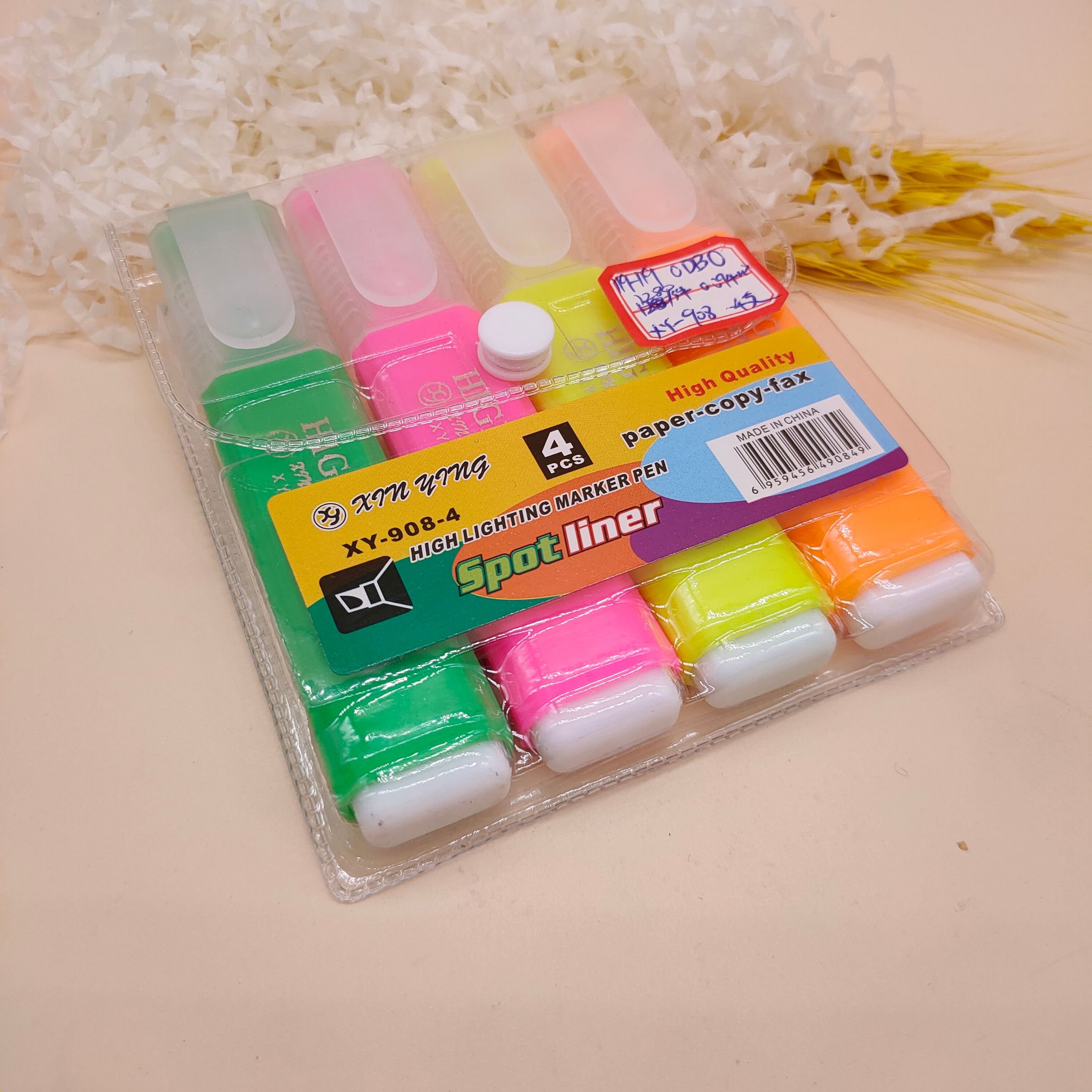 High-capacity highlighter review marker pen Office stationery marker pen 4-color bag