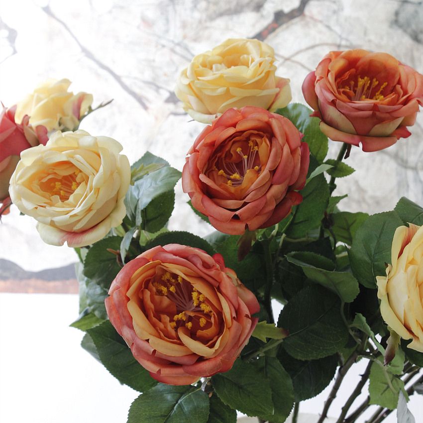 New real object shooting simulation flower single-head Royal British rose artificial flower wholesale in Yiwu high-end single-stem flower AF1099 Royal British rose Specification image