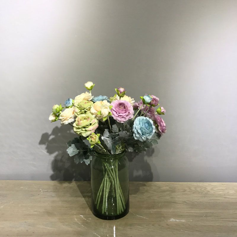仿真花单支2头植绒露莲花欧式高档油画露莲花客厅装饰摆放花艺