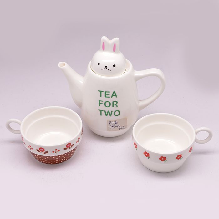 Rabbit pot ceramic coffee cup a pot TWO cups creative cup small fresh TEA FOR TWO thumbnail