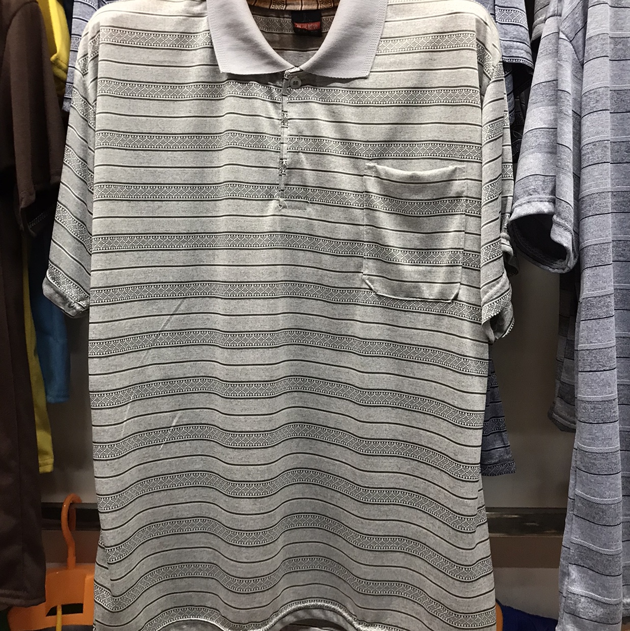 Men's lapel short-sleeved horizontal stripe