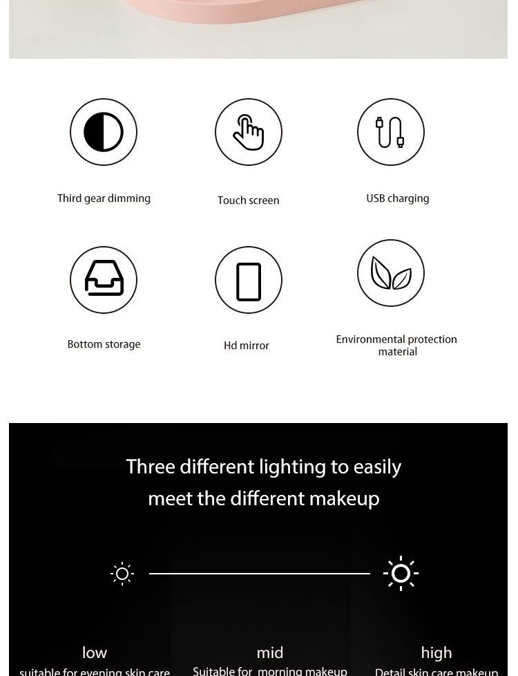 亚马逊爆款LED充电补妆镜灯新款创意美颜补妆镜灯USB充电补妆灯详情图2