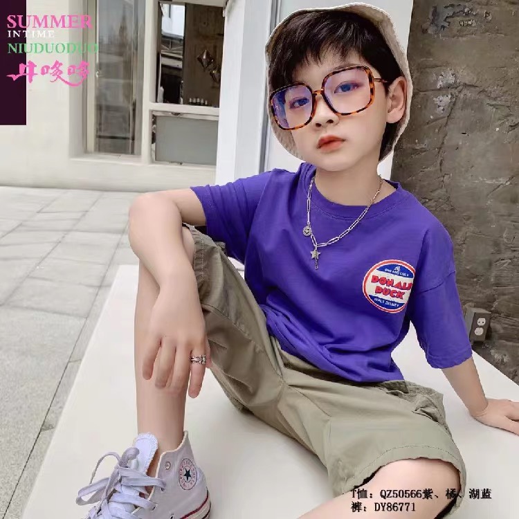 夏季紫色印花短袖圆领T恤产品图