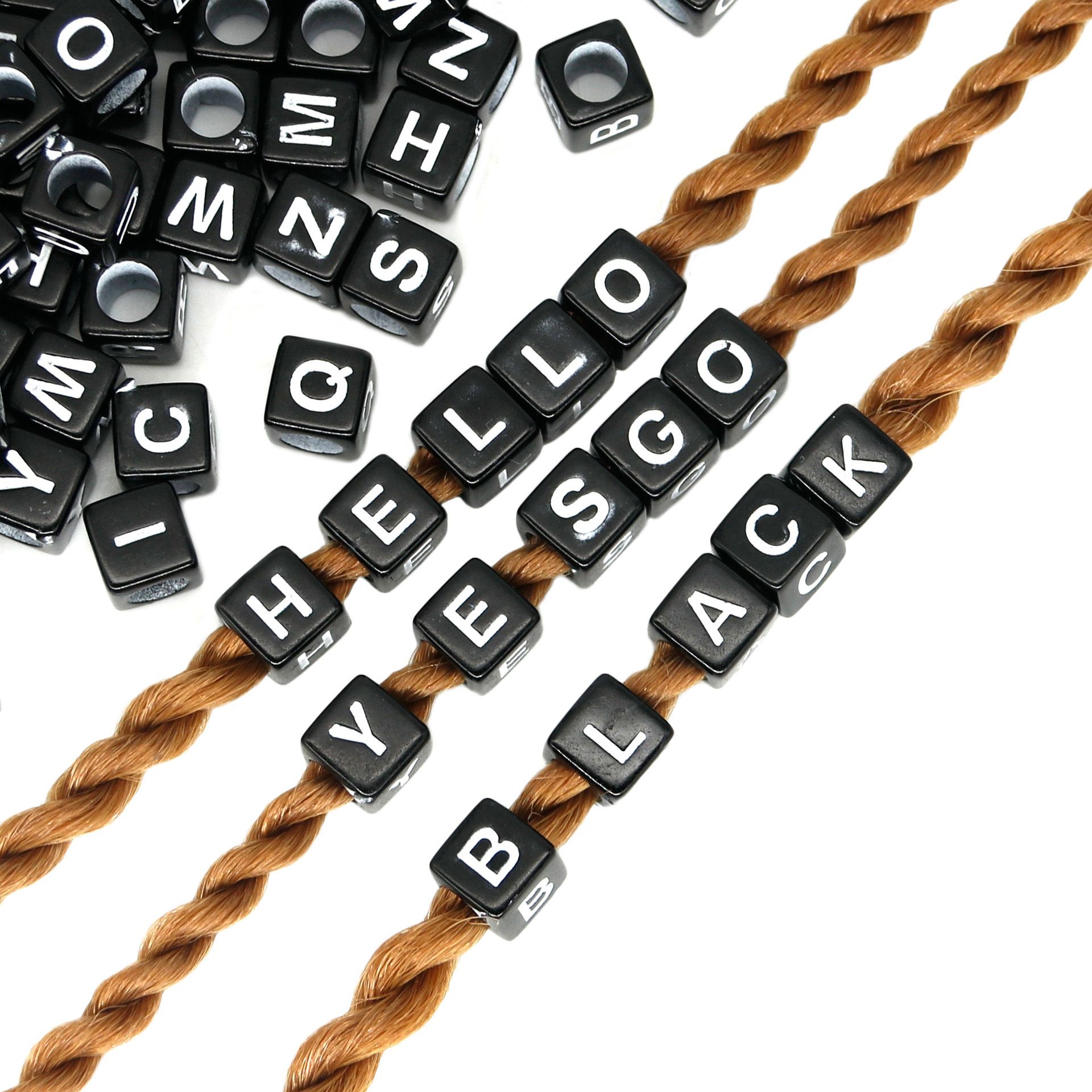 Acrylic Letter Bead 26 English Numeric Letters Square Flat Bead Loose Diy White Characters On Black Background