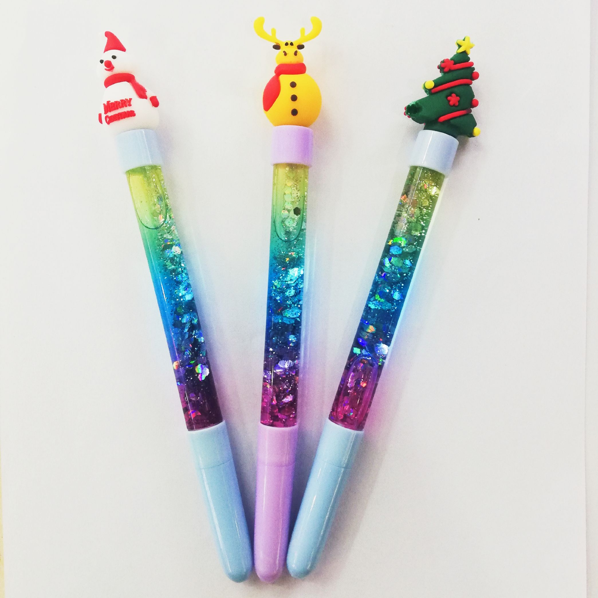 Christmas-themed snowman Christmas tree cartoon colorful sequined flowing sand gel pen details Picture