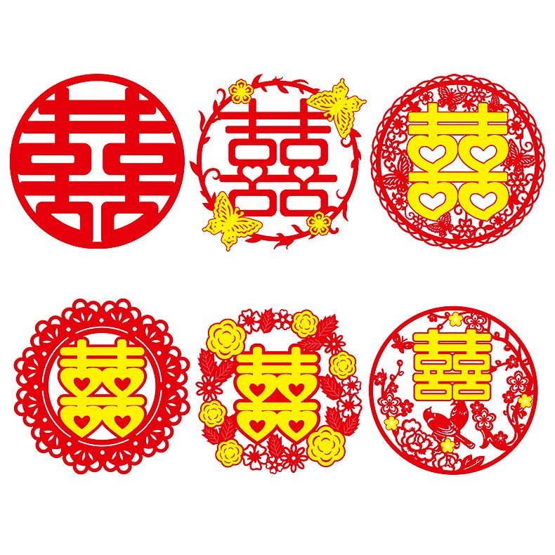Wedding character stickers, wedding room decoration items, wedding arrangements, small double happiness flocked door stickers, wedding decoration window decorations collection Item Picture