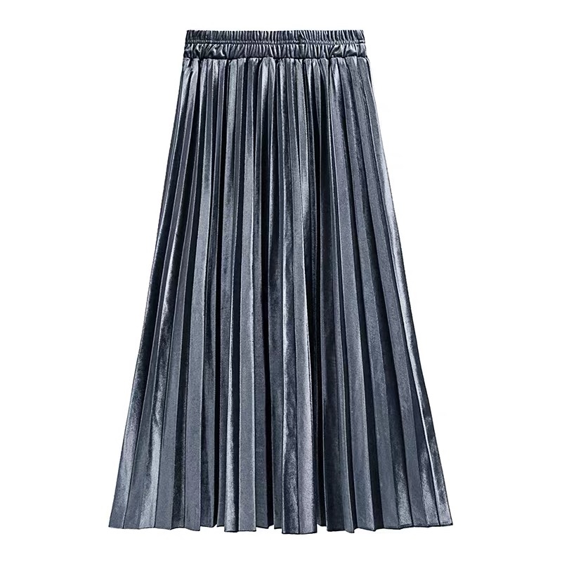 Pleated skirt for women 2020 autumn/Winter new Korean-style high-waisted, versatile, large-sized A-line skirt, mid-length velvet half skirt Application Scenario