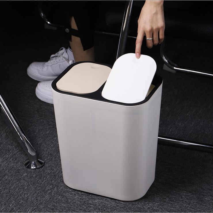 Garbage can Household kitchen sorting garbage can double bucket dry and wet cover large plastic garbage can