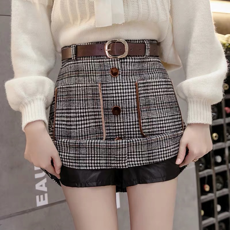 Plaid skirt, pleated skirt, short skirt, high-waisted tweed A-line skirt, 2020 new autumn and winter one-step skirt, winter skirt undefined