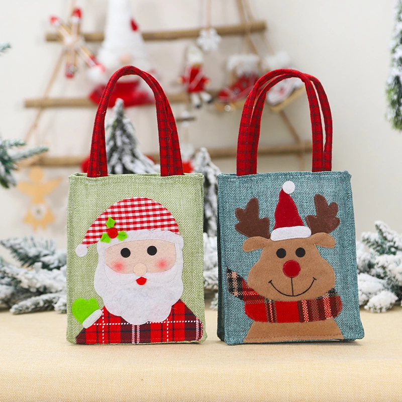 Christmas Decoration Supplies New Creative Cartoon Figure Stick Cloth Embroidered Linen Tote Bag Candy Bag Factory Direct Sales undefined