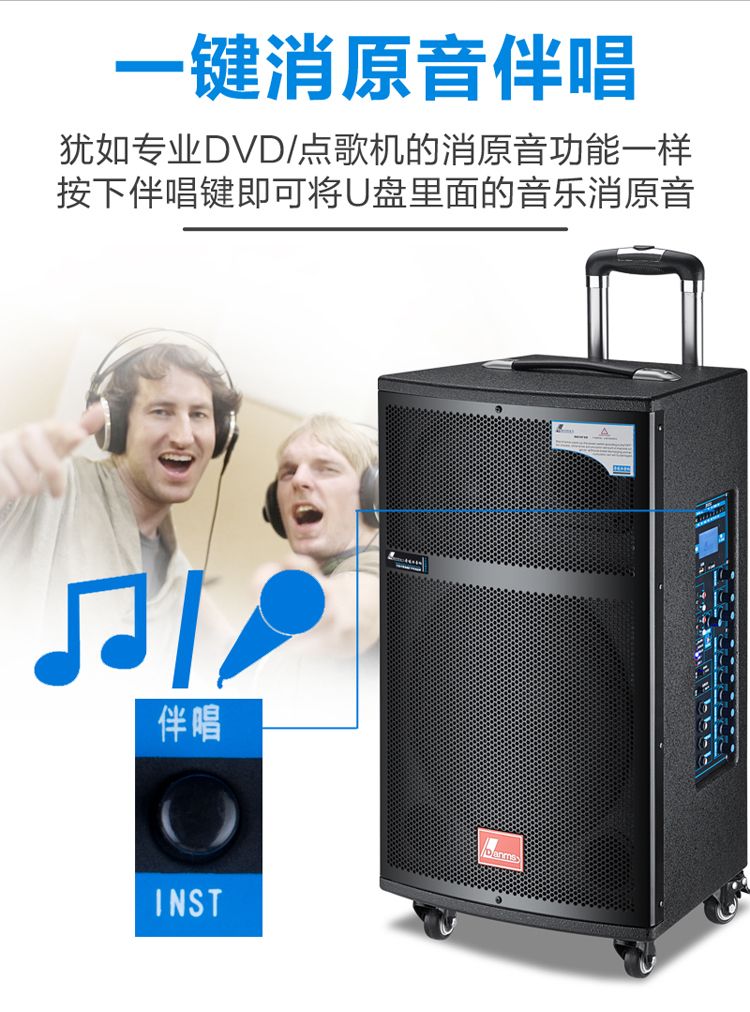 Danmaishi outdoor trolley speaker, professional high-power stage wireless Bluetooth live streaming Kuaishou square dance audio system detail image 4