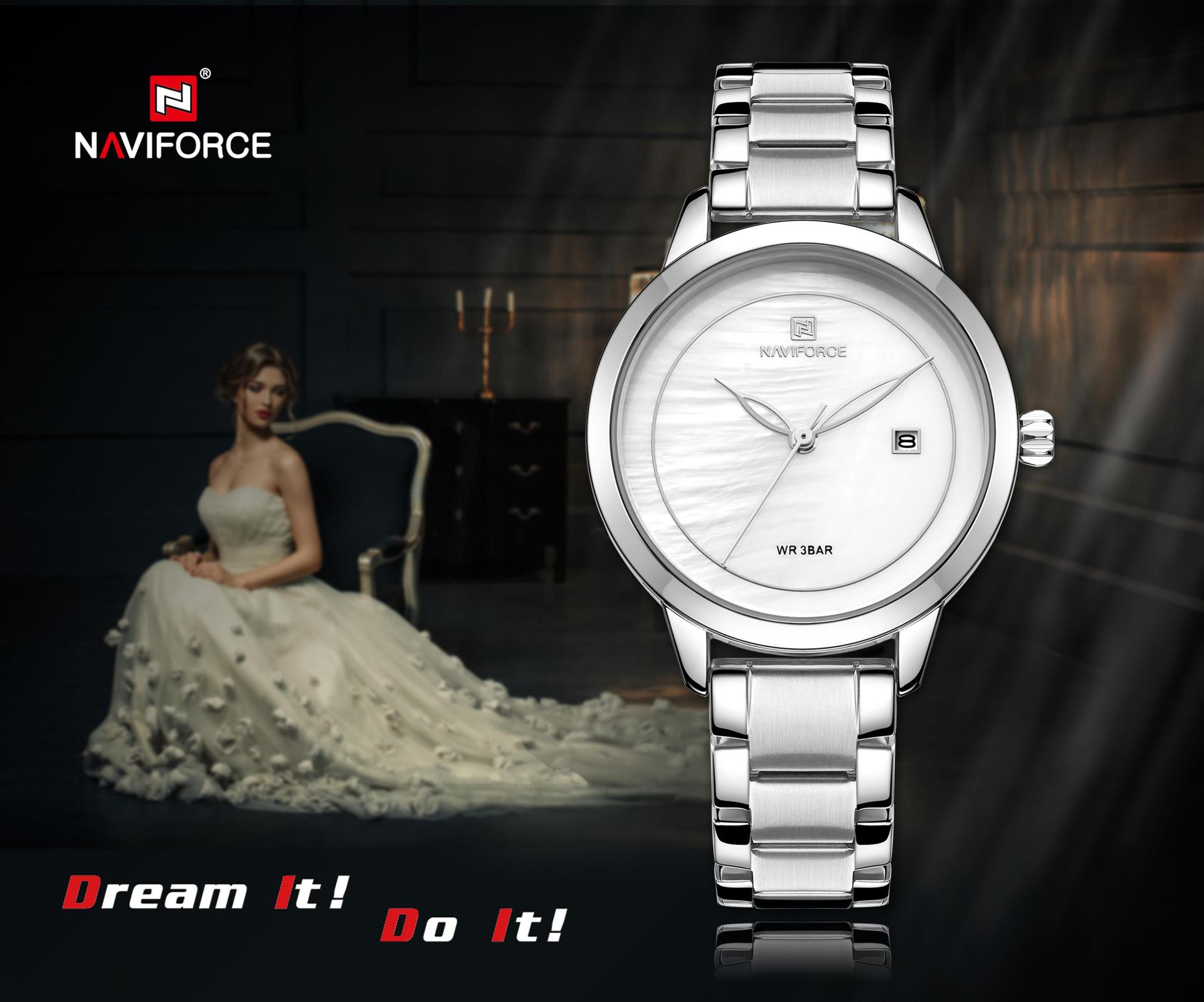 Lingxiang seashell dial with calendar and stainless steel strap women's waterproof watch details Picture