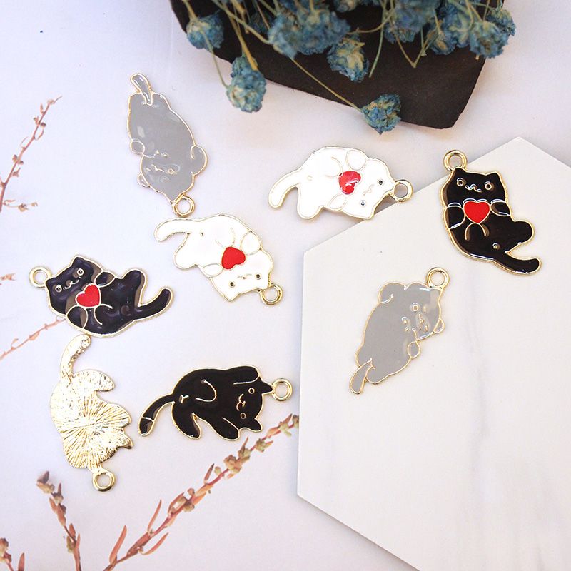diy手工饰品配件 合金滴油爱心黑色小猫咪吊坠手链项链时尚挂件