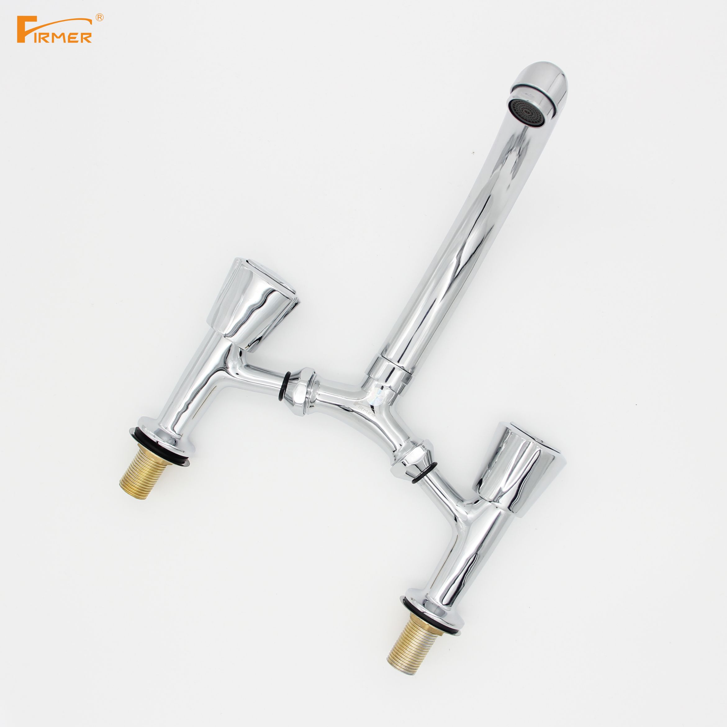 FIRMER British retro full copper kitchen bridge faucet hot and cold faucet double hole faucet details Picture