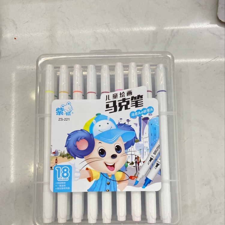 Purple Mouse Zs-221 18-Color Children's Drawing Soft Pen Double-Head Color Marker